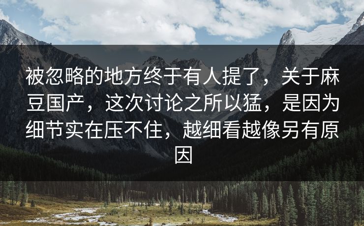 被忽略的地方终于有人提了,关于麻豆国产,这次讨论之所以猛,是因为细节实在压不住,越细看越像另有原因